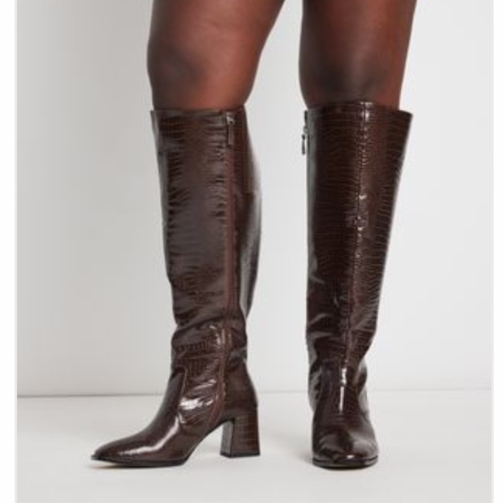Eloquii brown knee high zip up boots